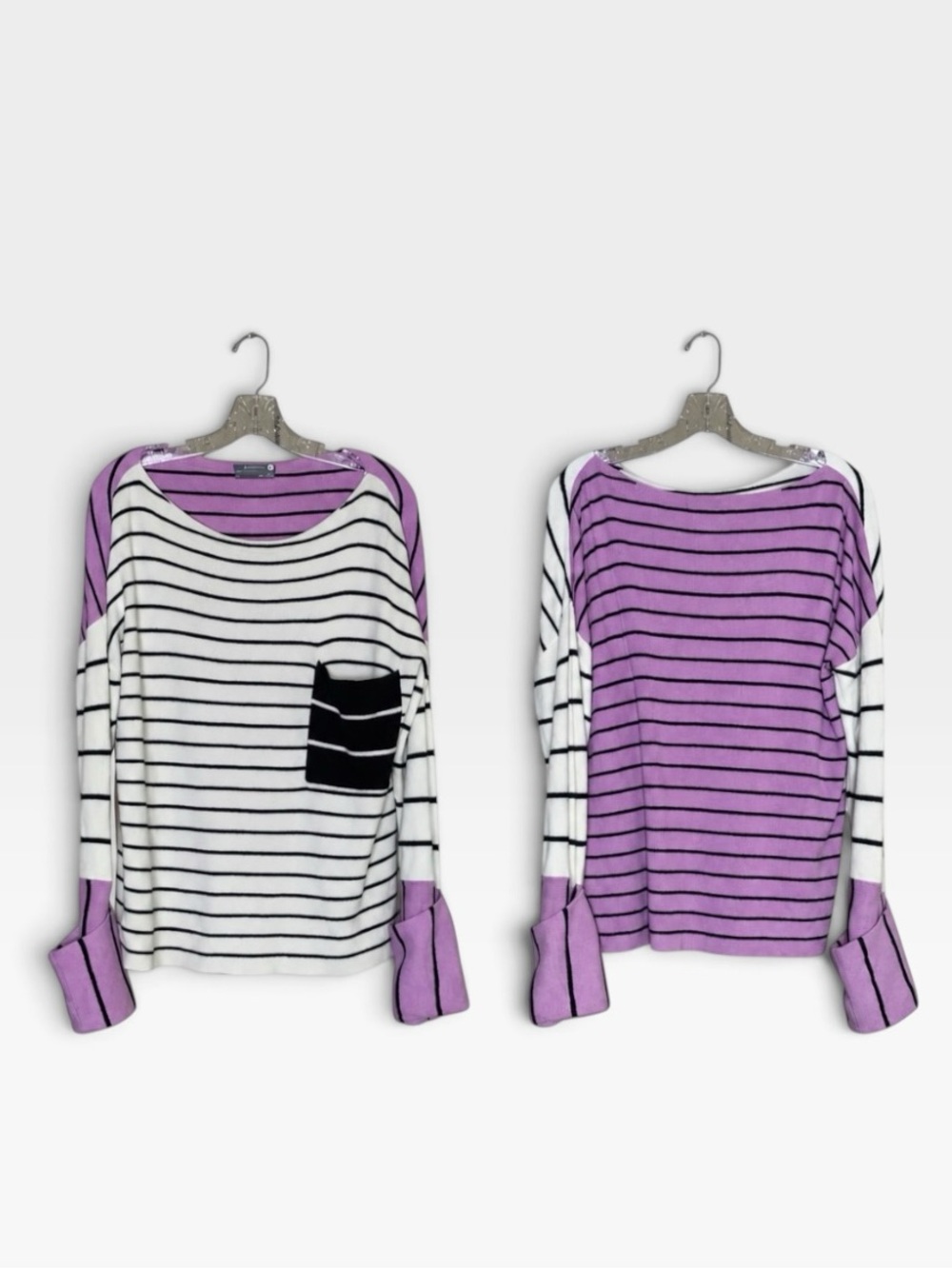 Anthropologie Faye Striped Sweater M Purple Ivory Black Wool Alpaca Blend